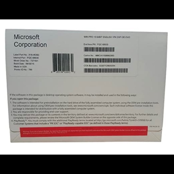 Microsoft Windows 10 Pro 64-bit (OEM Software) (DVD) - Picture 2 of 7